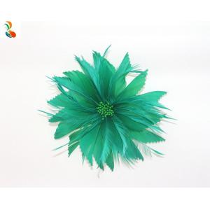 Patterned Chicken Headband Feather Mounts , Dyed Green Goose Feather Flowers