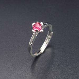 Personalized Silver Cubic Zirconia Rings Pure 925 Silver Glass Zircon With Red