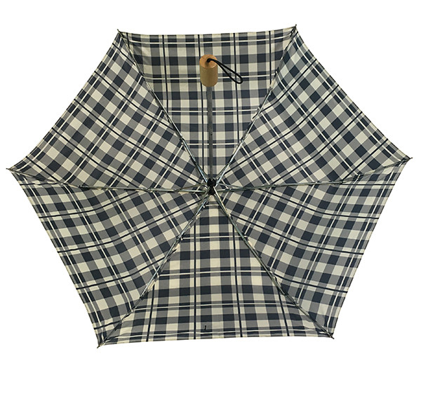 Buy SGS Manual Open Wooden Handle Check Printing Foldable Umbrella at wholesale prices