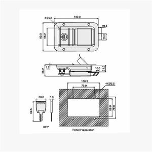 Cabinet paddle latch with Key, Stainess steel,Rohs