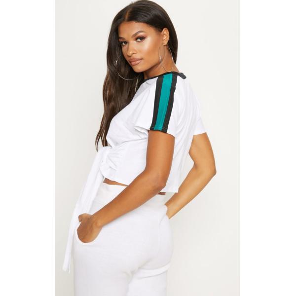 White stripe crop top T shirt ladies