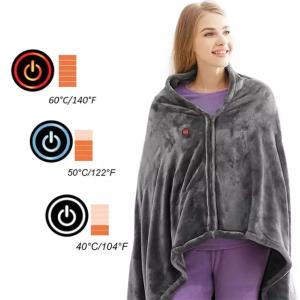 Electric Outer Shawl Blanket Coral Velvet Warm Wrap Cape Cloak Usb Charging