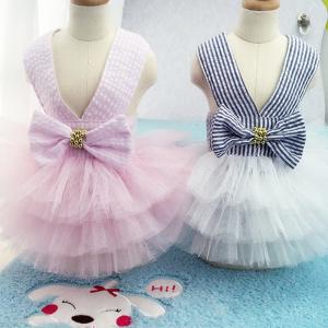 Adorable Striped Mesh Dog Princess Dresses With Bow