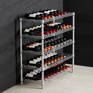 Black Coated Wine Commercial Wire Shelving Rack , 5 Shelf Wire Storage Unit
