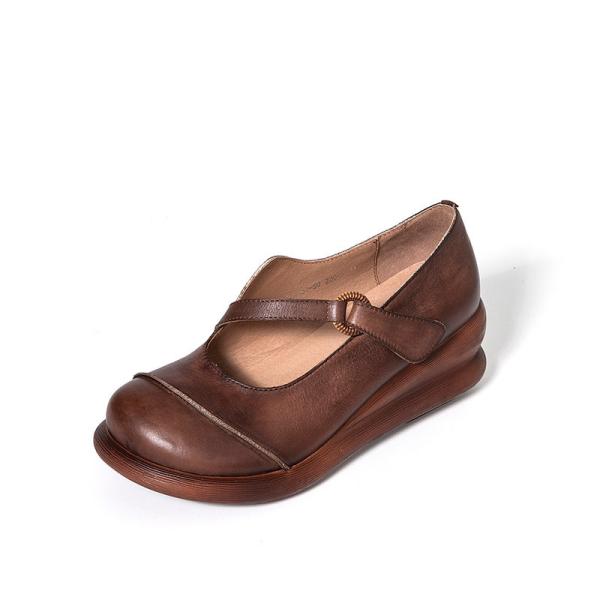 Buy S361Spring New Thick-Soled Cowhide Round-Toe Women'S Shoes Ethnic Style Retro Platform Shoes Single Shoe Factory Wholesa at wholesale prices