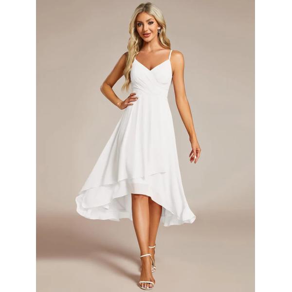 Popular V-neck Spaghetti Strap Empire A-line High-low Chiffon Wedding Guest
