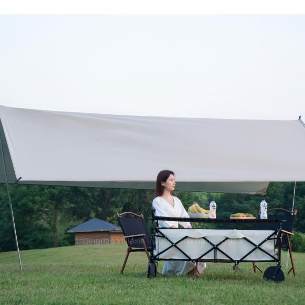 White Extended Four Wheel Camping Garden Folding Cart Hold Folding Table PVC Wheel