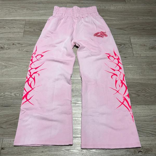 Custom Vintage Acid Wash Sun Faded Flared Sweat Wide Leg High Waist Track Pants Embroidery Rhinestone Oversized Baggy Sweatpants