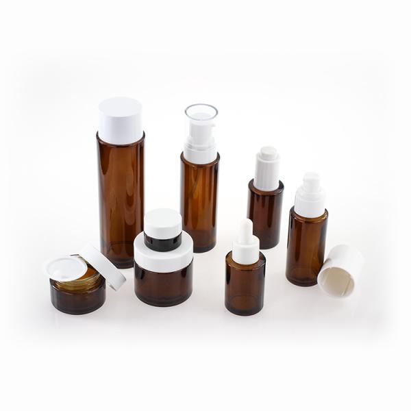 Round Amber Glass Skincare Packaging Customized 20ml 30ml 50ml 80ml 100ml