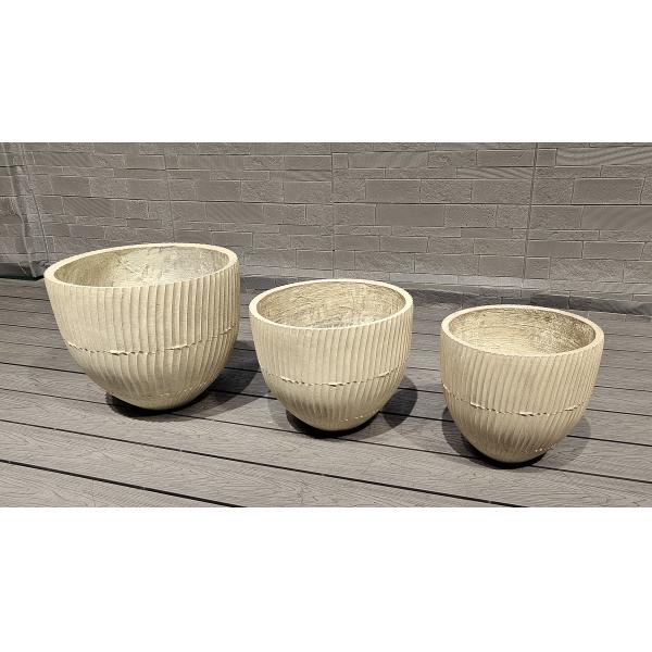 Warm Natural Beige Rhythmic Tactile Pattern Round Fiber Clay Planter Home Porch Project