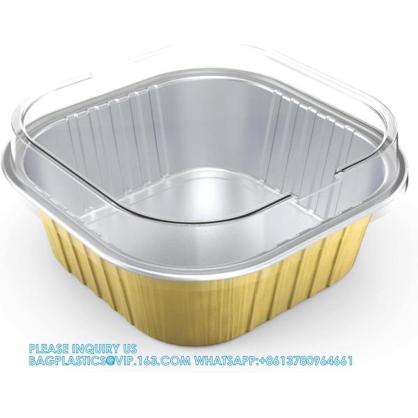10 Oz Baking Cups Aluminum Foil Cupcake Cups With Lids Square 300ml Cake Pan For Desserts Flans, Creme Crisp Cups