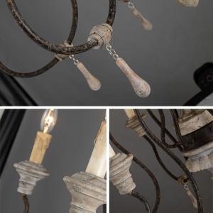 White washed wood sphere chandelier (WH-CI-30)