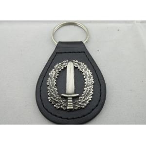China Die Casting Personalized Leather Keychains with 3D Zinc Alloy Emblem, Antique Silver Plating on sale