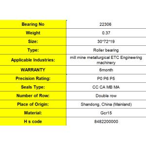 Original Fag Spherical Roller Bearing 22306 Size In 30*72*19 Gary Color