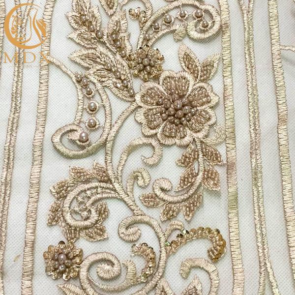 Modern Gold Heavy Beaded Lace Fabric Embroidery For Bridal Dress
