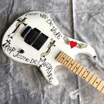2020 New Electric Guitar Red Heart and Letters White Body Vibrato System Black