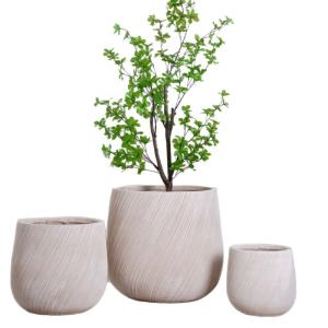 Diagonal Lines Pattern Neutral Beige Round Fiber Clay Planter Weatherproof