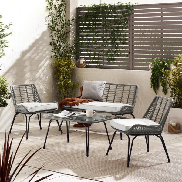 Metal Frame Garden Set 4 Seating Balcony Furniture Plastic Rattan Patio Furniture