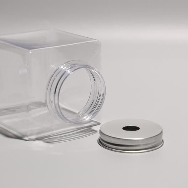 Buy Transparent Square Plastic PET Bottle With Aluminum Cap For Food Storage at wholesale prices