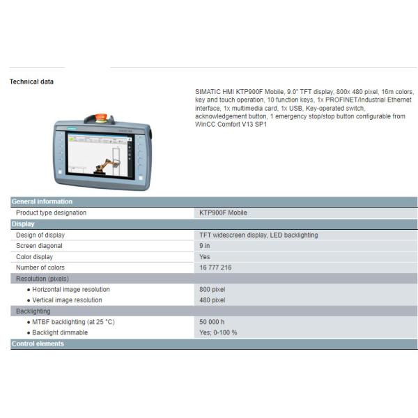 6AV2125-2JB23-0AX0 Siemens SIMATIC HMI KTP900F Mobile 9.0" TFT Display Original PLC