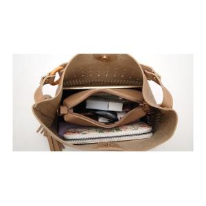 Hollow Out Beige Faux Leather PU Bucket Barrel Purse Leather