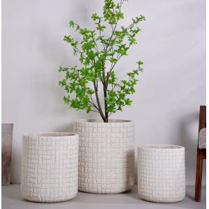 Quality Versatility Checkered Design Neutral Beige Round Fiber Clay Planter for sale