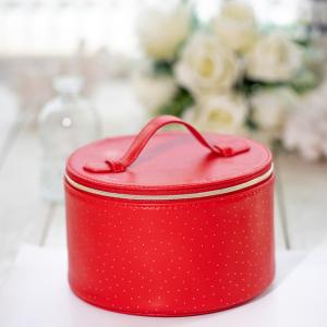 China Customized Lightweight Ladies Leather Vanity Case Portable Round Red on sale