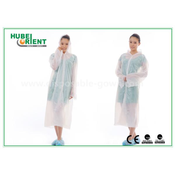 Waterproof PE Disposable Protective Gowns , Transparent Disposable Poncho Raincoat
