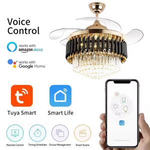 wholesale Smart Chandelier Ceiling Light and Fan Luxury Bedroom Crystal