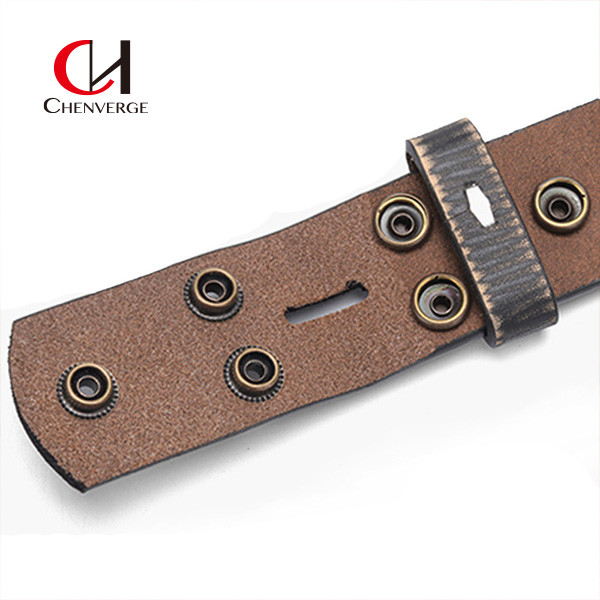 Vintage Men's Leather Belts 110cm Four Buckle Black Brown color