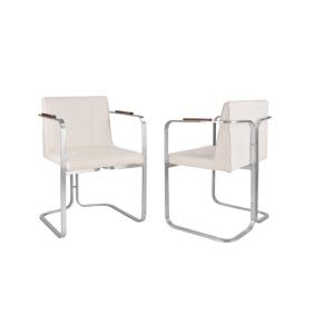 Contemporary silver stainless steel dining chair PU leather upholstery armrest