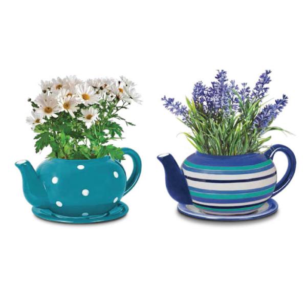 Customized Ceramic Garden Flower Pots , Hand Painted Giant Teacup And Saucer
