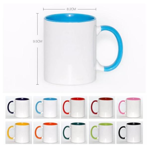 11oz White Ceramic Sublimation Coffee Mug with Colored Inside And Handle