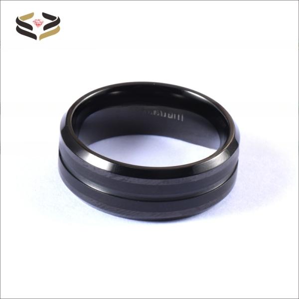 Single Groove Wedding Titanium Rings Black Matte Finished 8mm For Men