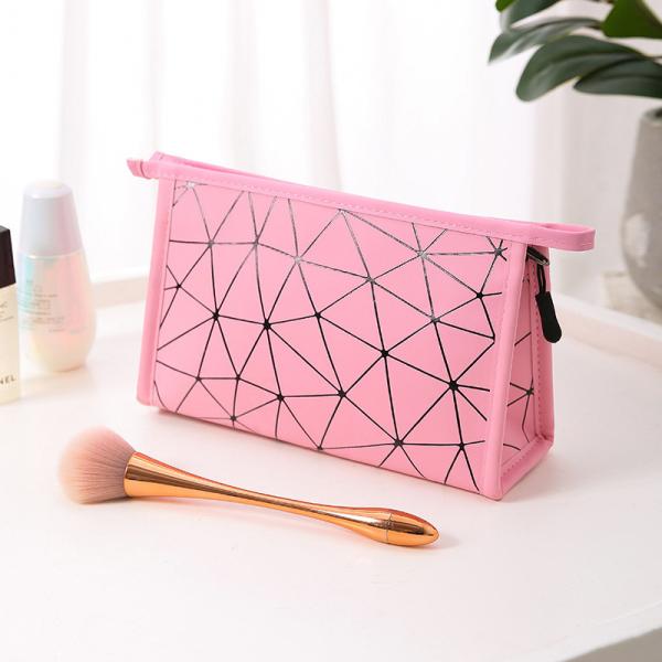 Buy Pink Toiletry Zipper PU Leather Custom Printed Waterproof Cosmetic Bag at wholesale prices