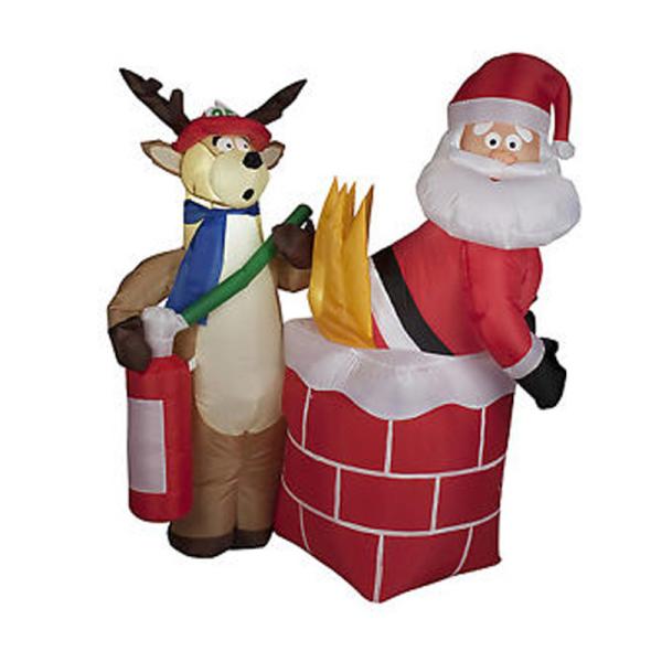 Factory Customized Shop or Family Christmas Roof Decoration Inflatable Santa Claus on Fire