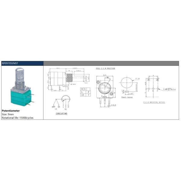 Metal Shaft 5-Pin Stereo precision adjustable resistor potentiometer 9mm Laminated rotary