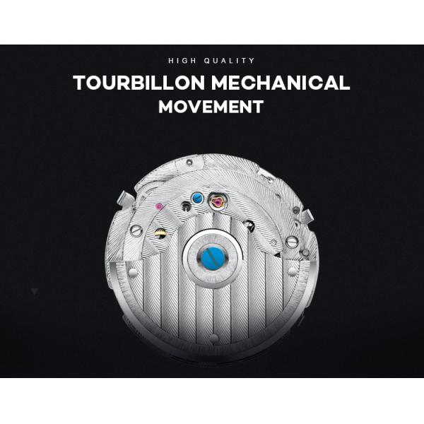 KINYUED genuine leather tourbillon mens automatic watch men moon phase watch men wristwatch