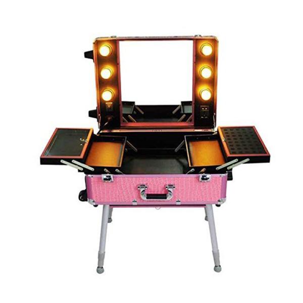 Buy Aluminum Cosmetic Travel Case , Professional Makeup Vanity Box With Lights at wholesale prices