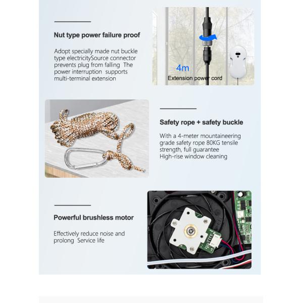 Convenient Remote Control Household Electric Window Cleaning Robot with 4m Safety Rope