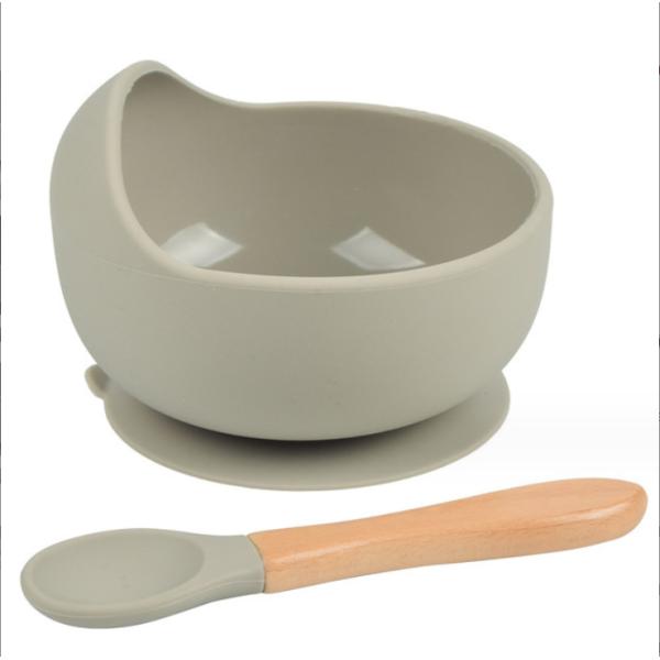 Non-Spill Waterproof Silicone Baby Feeding Bowl with Food Grade Spoon and Spoon Set