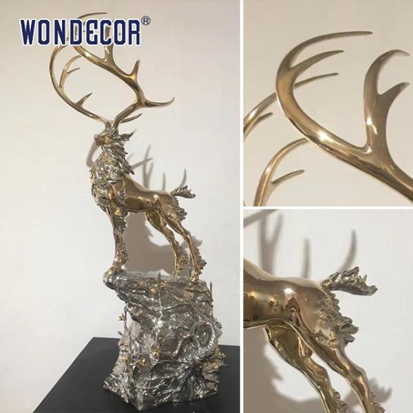 Modern metal art decoration casting animal stag stainless steel sculpture for outdoor decoration