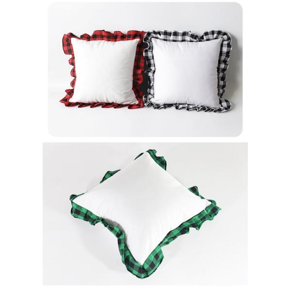 Sublimation Pillow Covers Blanks Heat Transfer Printed Plaid With Ruffled Lace