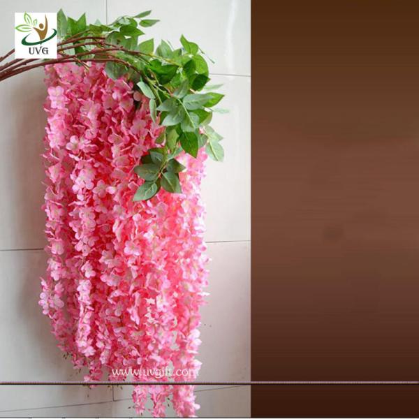 UVG Latest wedding decoration fabric artificial flower making with pink wisteria vine