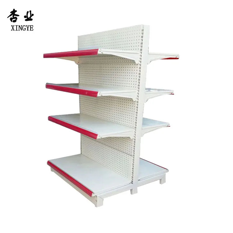 Factory custom color size metal Double-sided white gondola shelving pharmacy