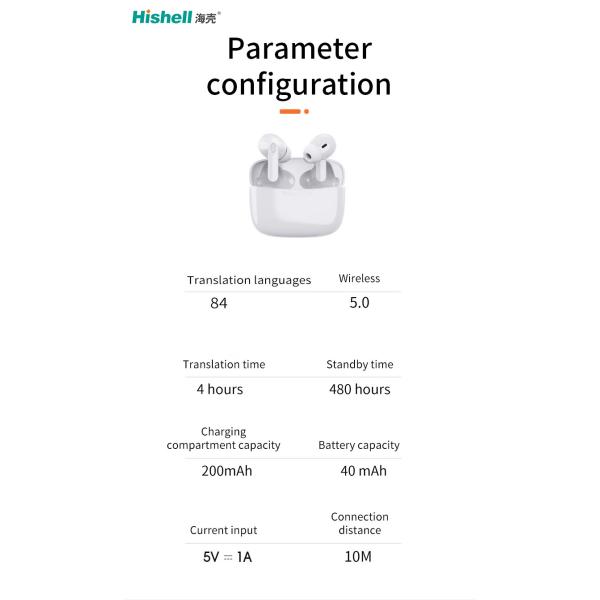 Practical Black Instant Translator Earbuds , White Real Time Translation Headphones