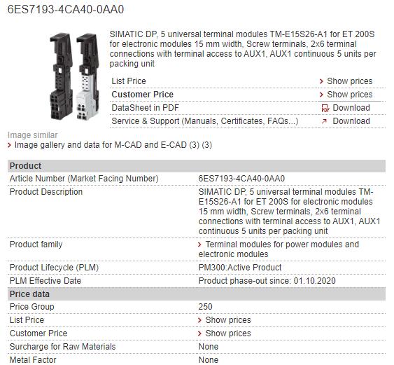 6ES7193-4CA40-0AA0 6ES7 193-4CA40-0AA0 Siemens Terminal Module