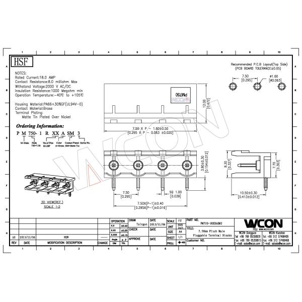 90 Degree Curved Insert Terminal Block Connector 7.50 Open Type