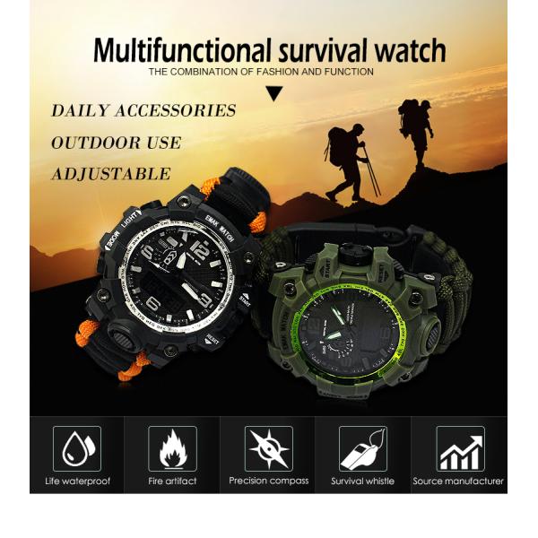 Balck Emergency Paracord Survival Watch Cool Camping Accessories Built In Battery