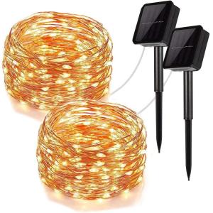 Warm White Solar Copper String Lights 100LED Wire Outdoor String Lights For